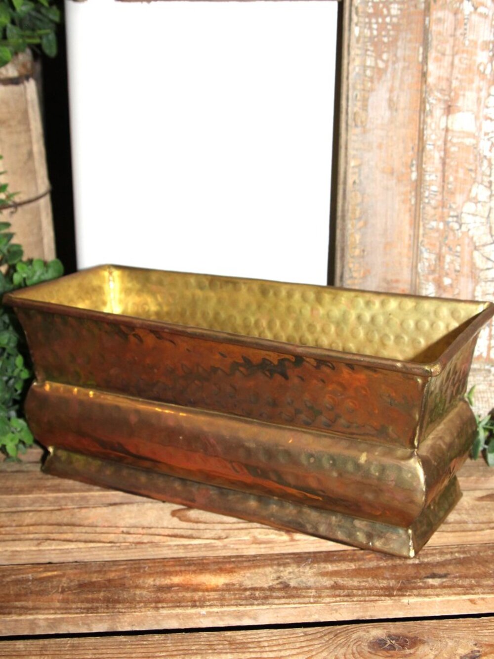 Vintage Hammered Brass Planter Box